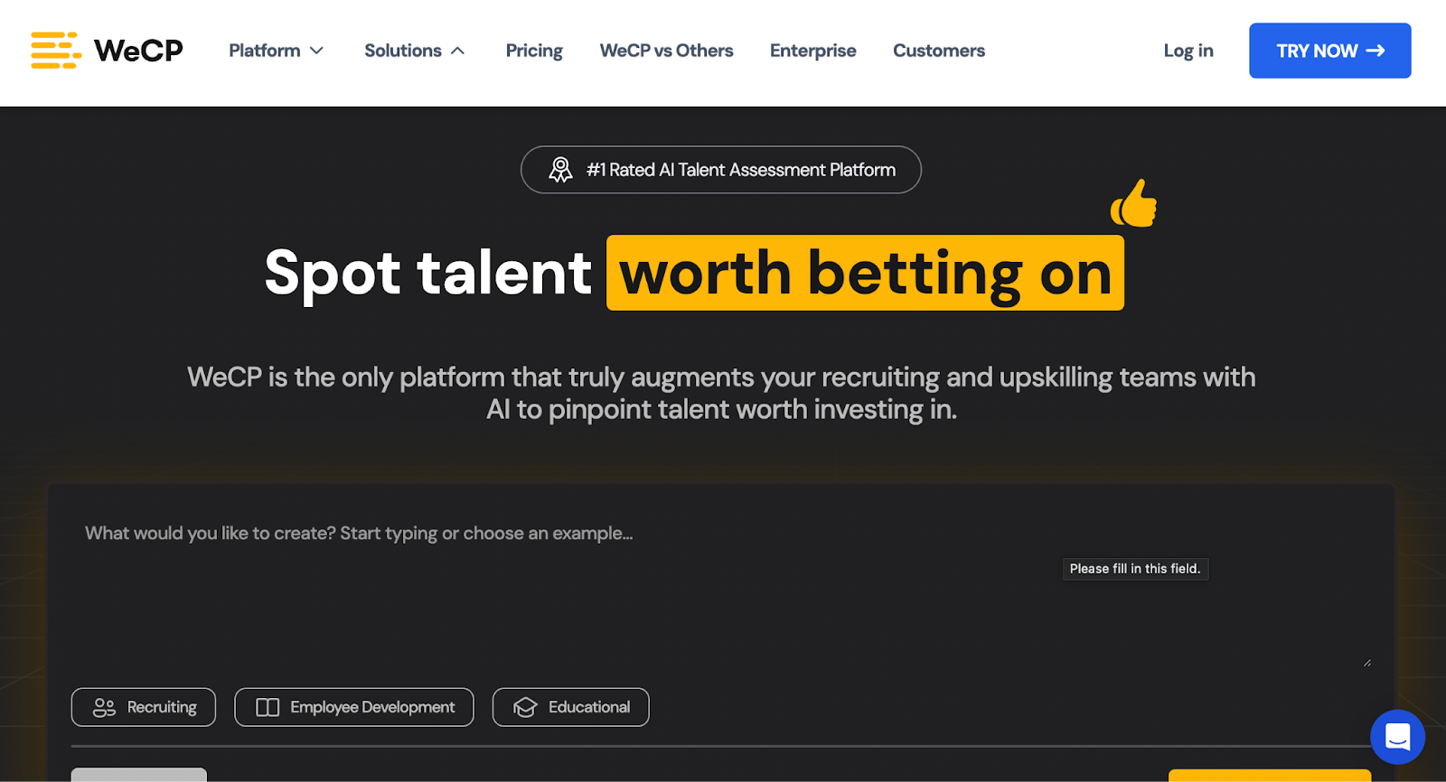 Dashboard of a skills assessment platform