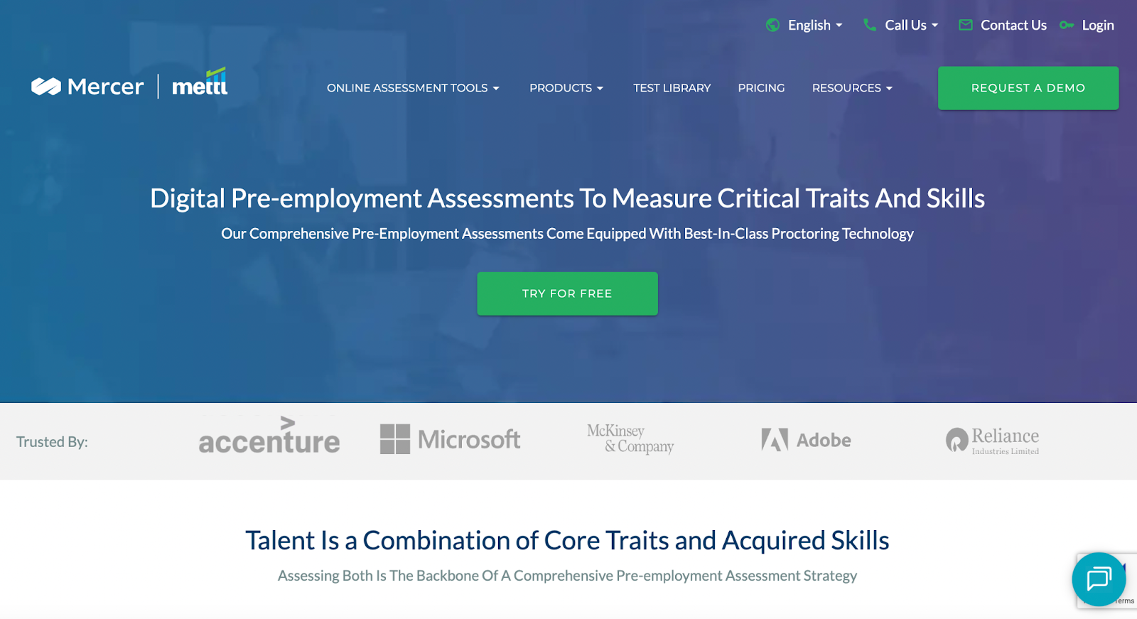 Mercer Mettl pre-employment assessment homepage
