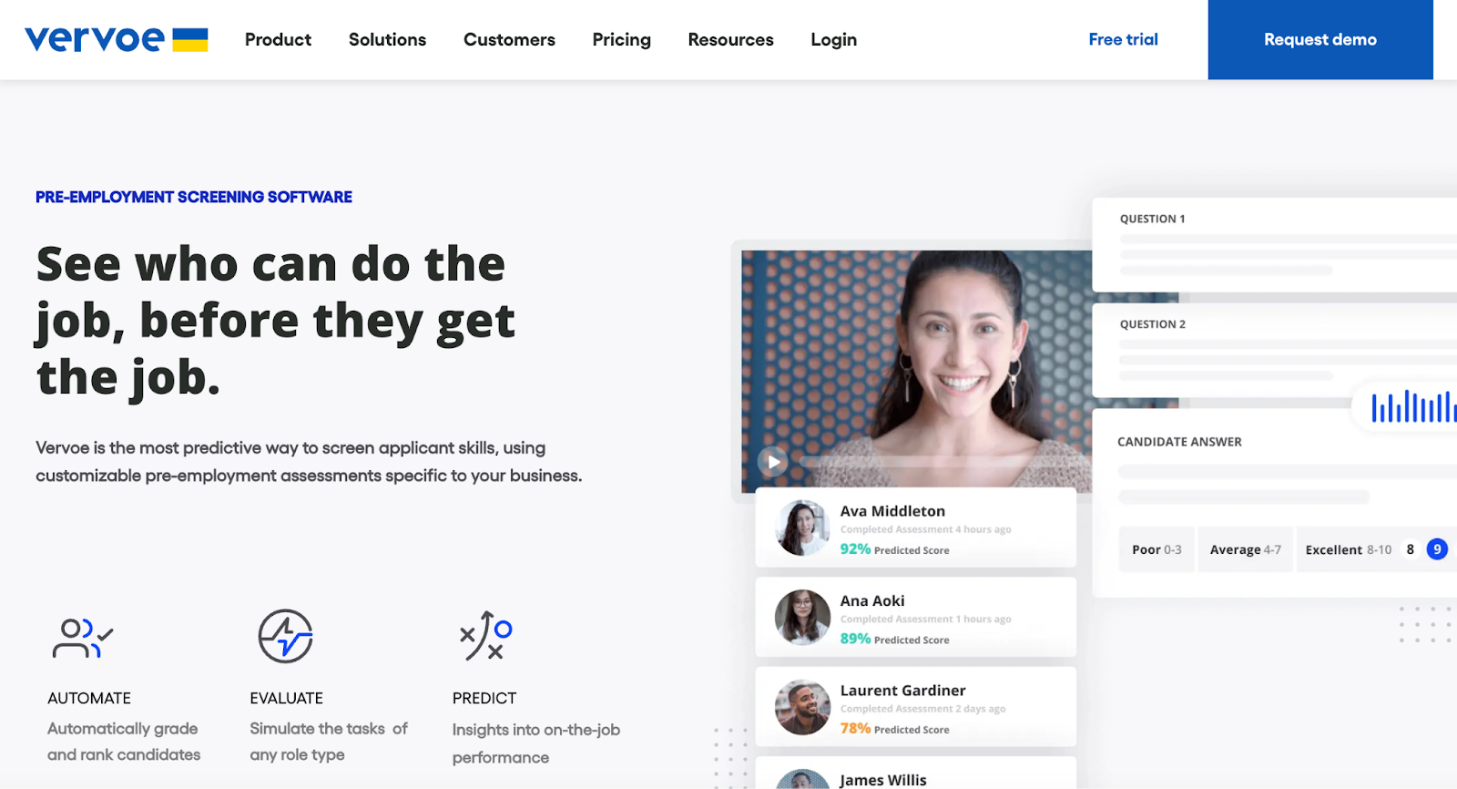 Vervoe pre-employment candidate assessment landing page