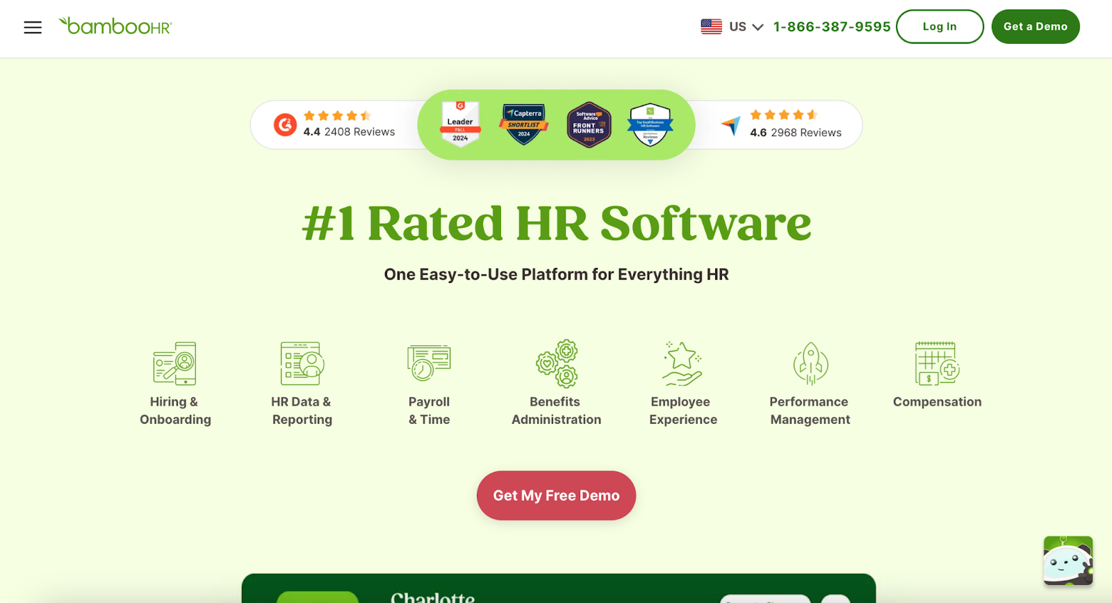 BambooHR platform homepage offering comprehensive HR tools