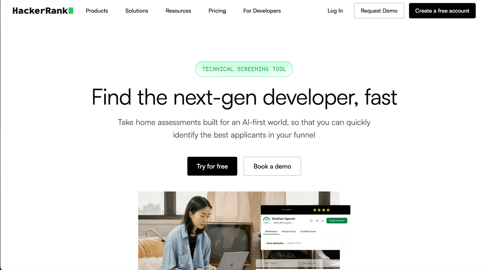 HackerRank technical screening landing page