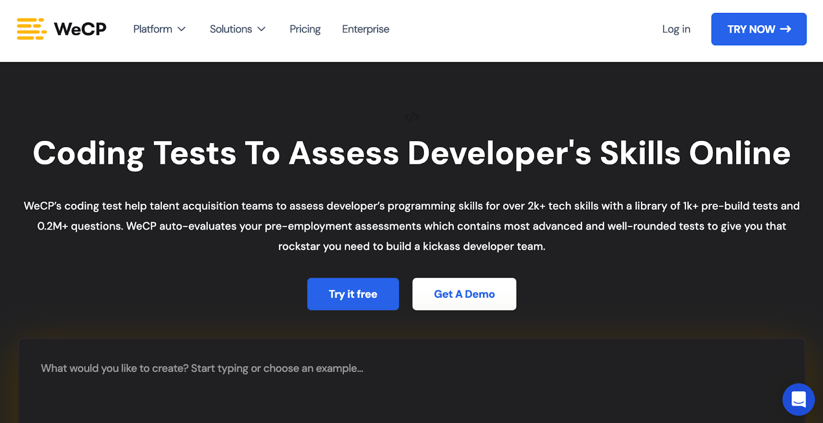 Dashboard of a coding assessment platform