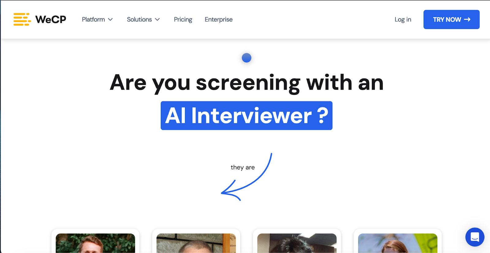 WeCP's homepage asking about AI Interviewer screening