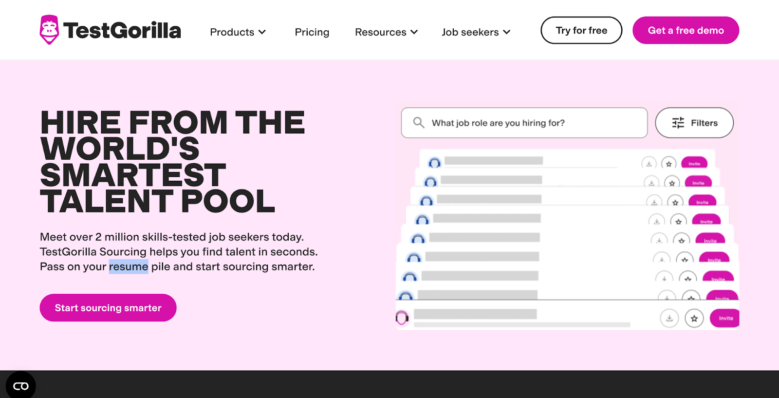 TestGorilla's platform for sourcing skilled talent