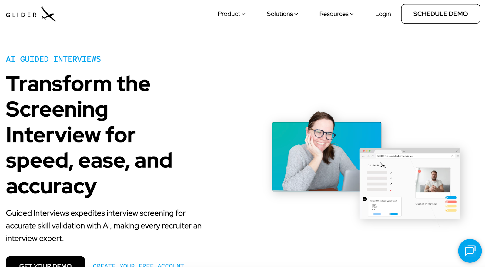 Glider's homepage highlighting AI Guided Interviews