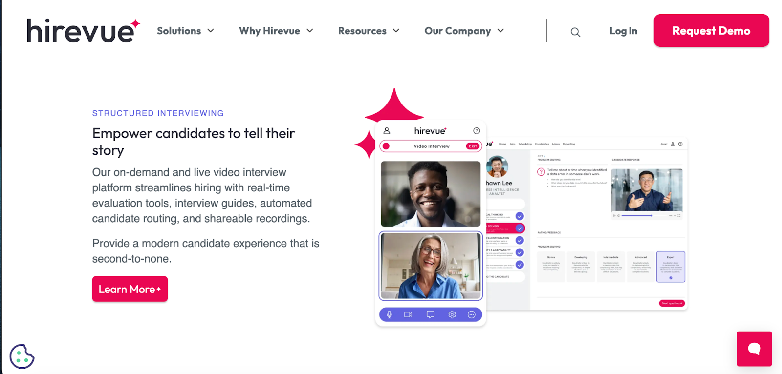 HireVue AI interview platform showing video and candidate scoring