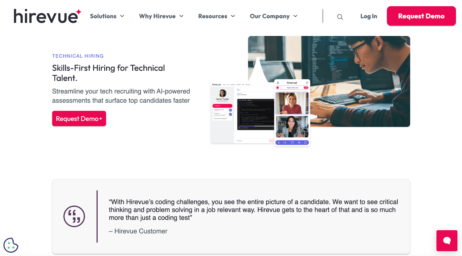 HireVue technical hiring platform featuring skills-first assessments