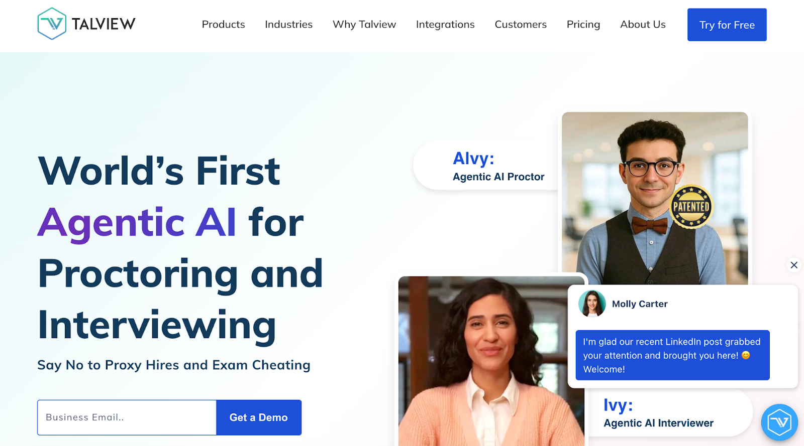 Talview website with "Agentic AI" headline and two people