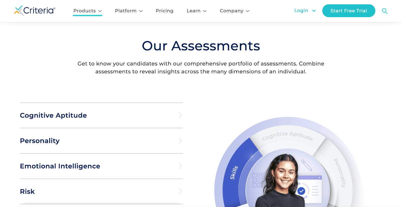 Criteria's comprehensive HR assessment tool dashboard with test categories