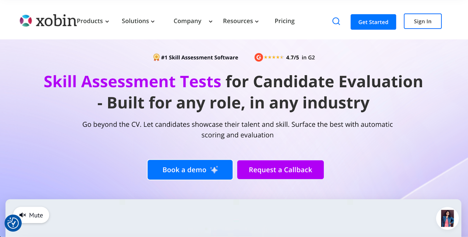 Xobin homepage and chat pop-up