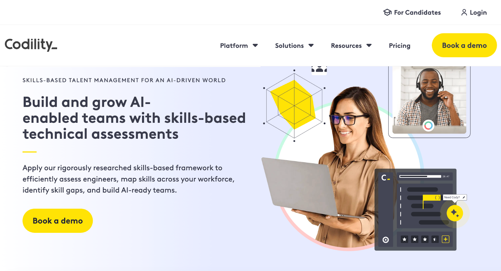 Codility platform homepage showcasing developer assessments