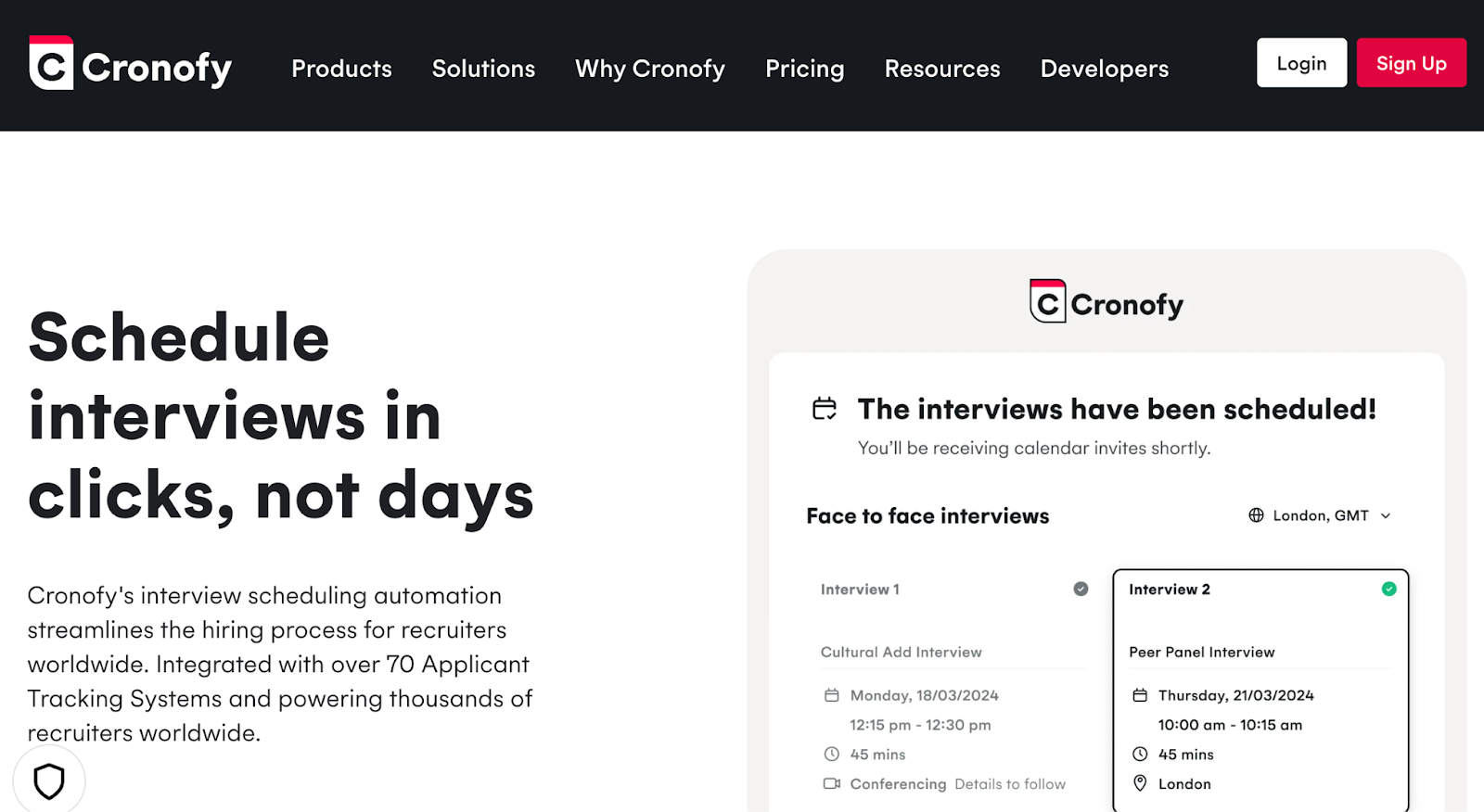 Cronofy's interface for rapid interview booking