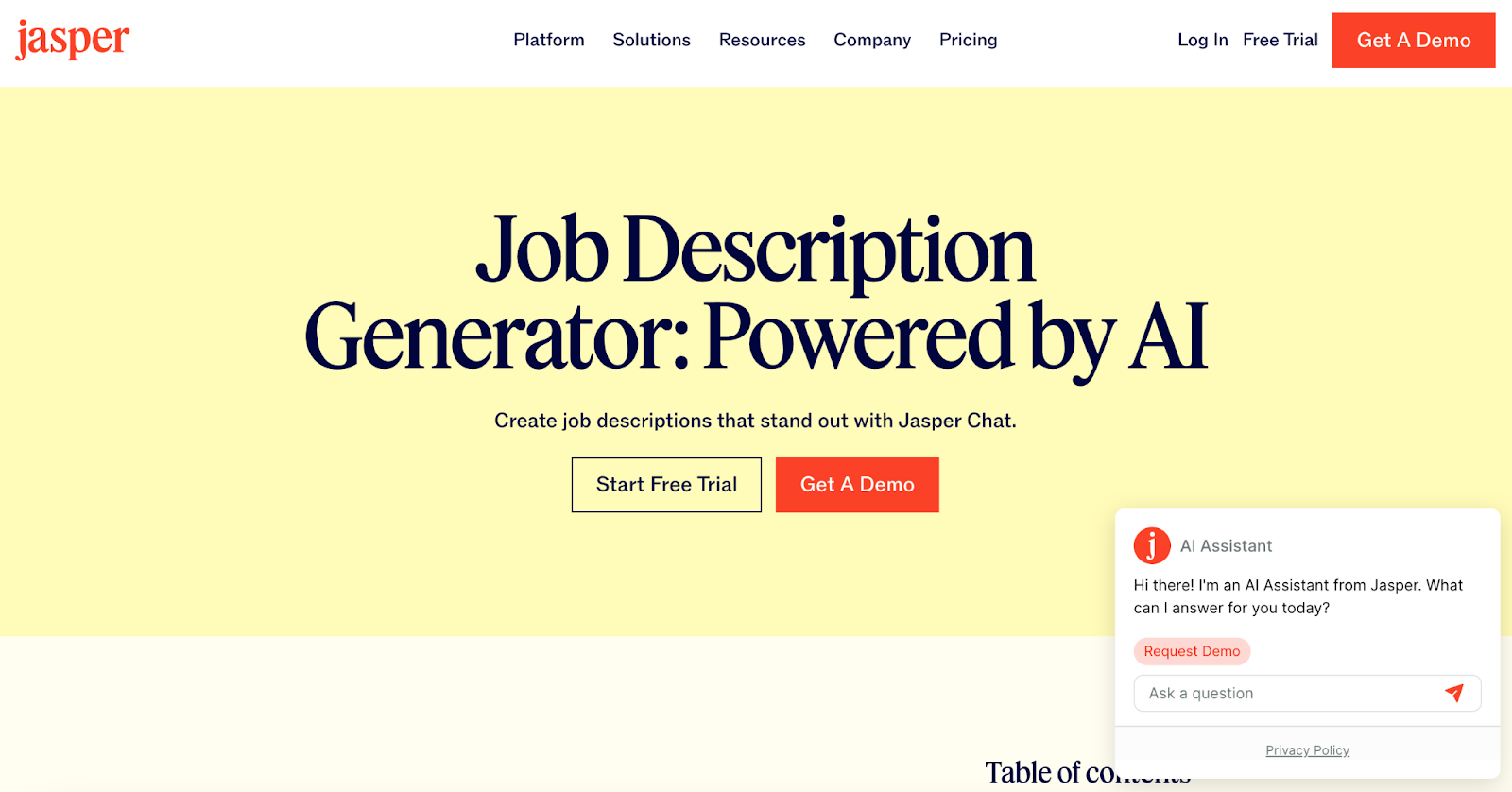 Display the Jasper Chat interface for drafting job postings