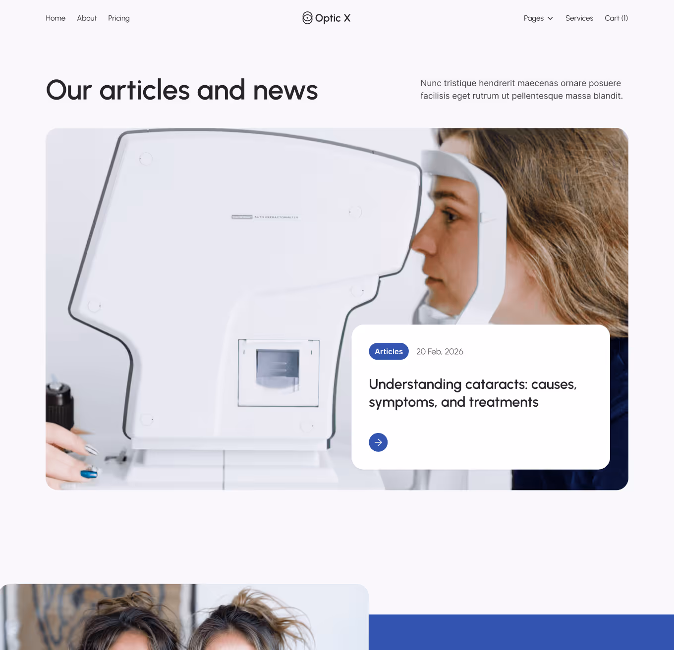 Optic X Blog V2 Hero Page Optician Webflow Template