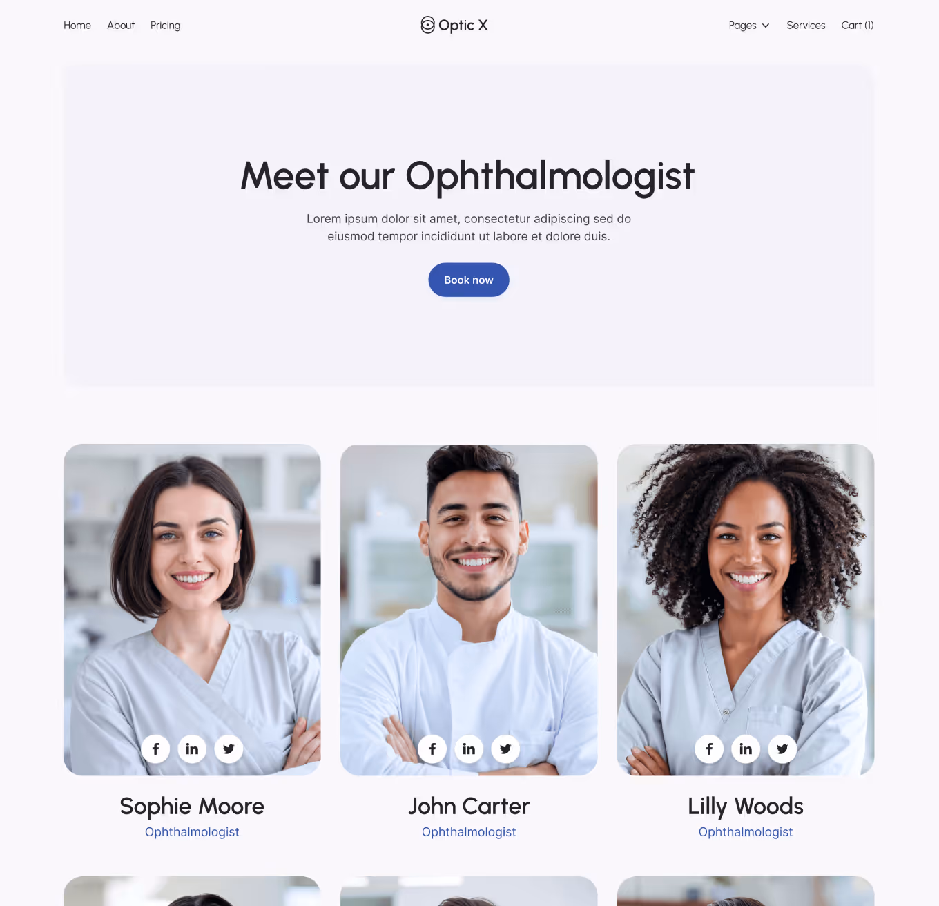 Optic X Doctors Hero Page Optician Webflow Template