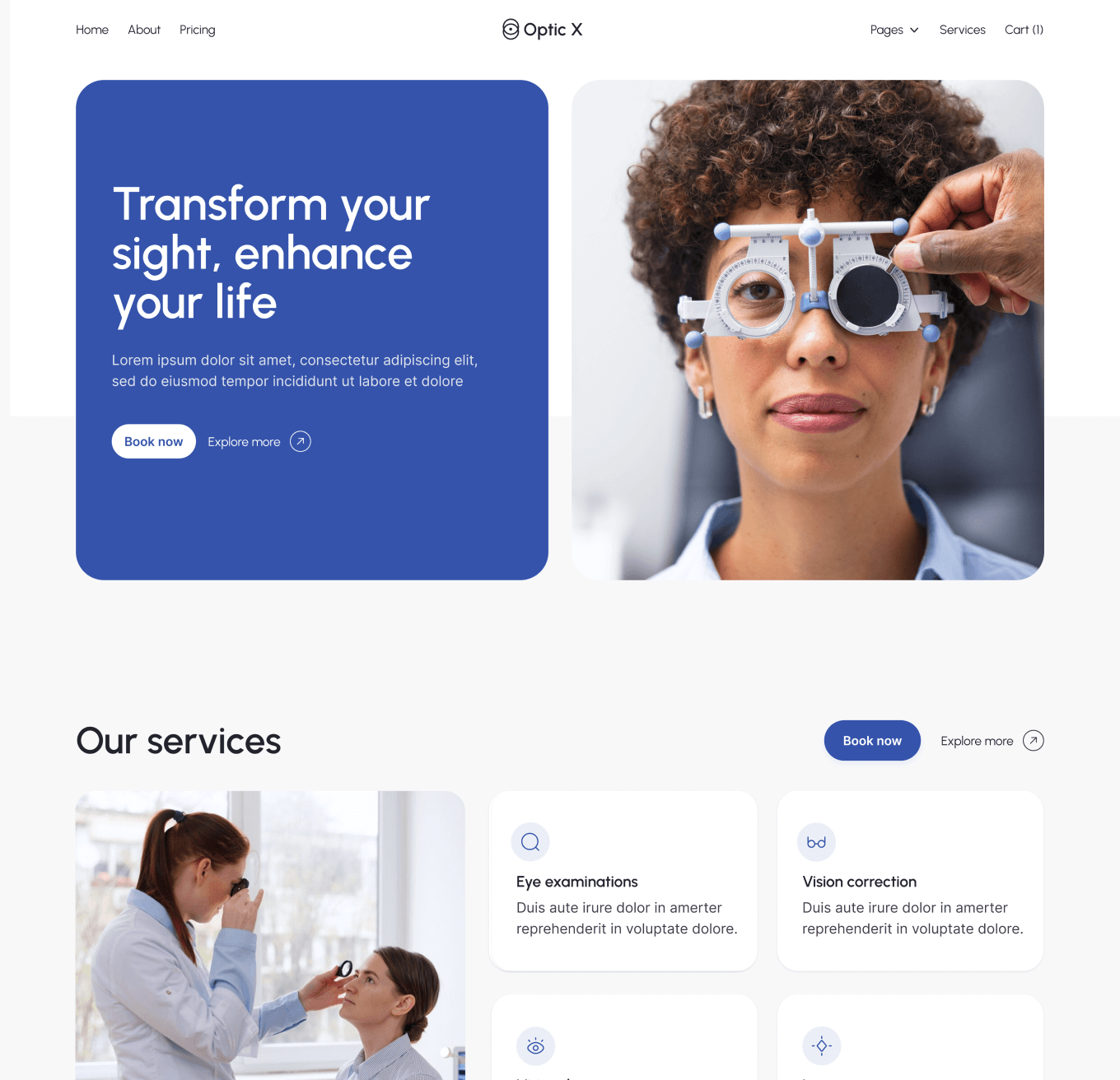 Optic X Home V2 Hero Page Optician Webflow Template
