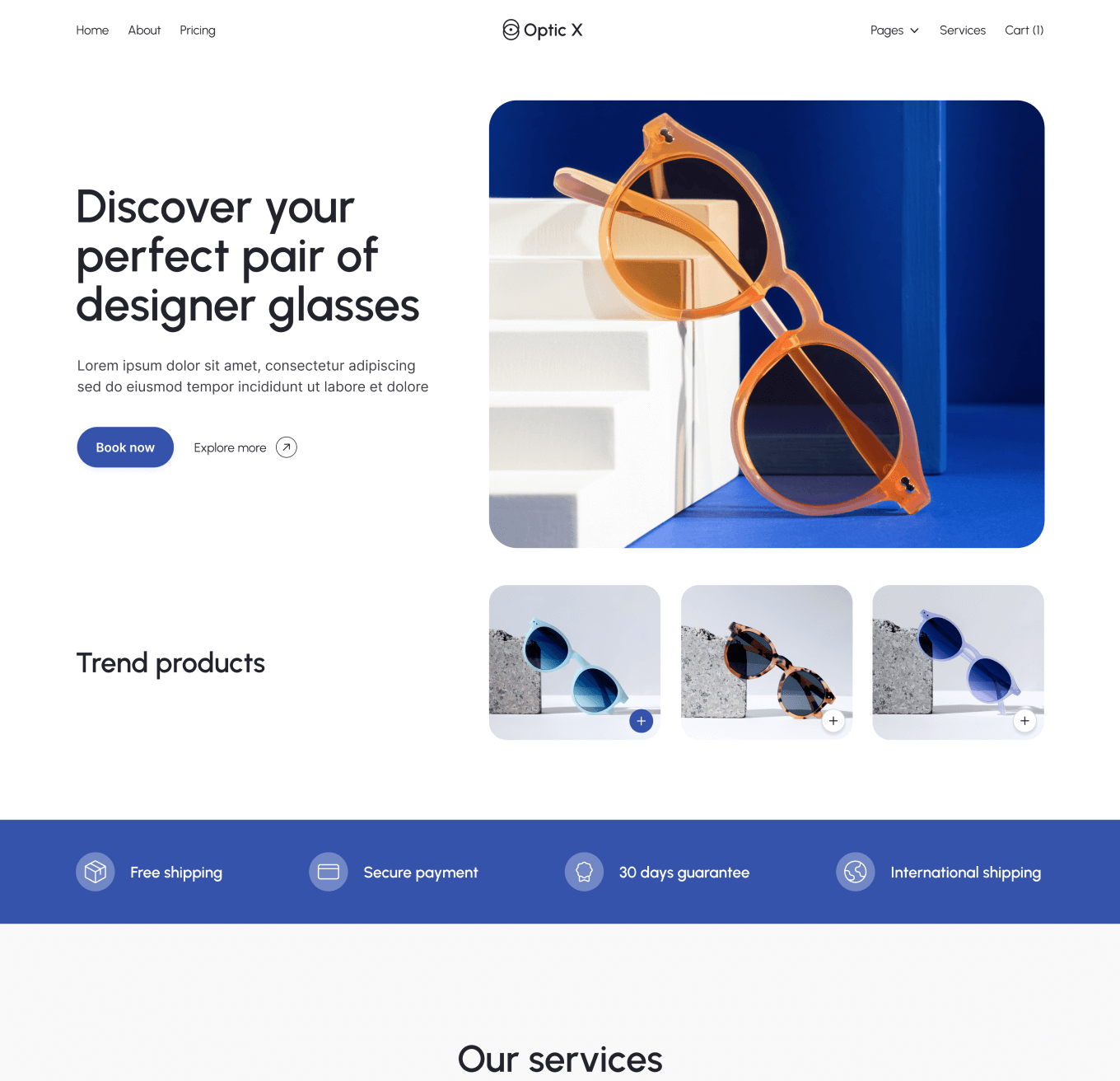 Optic X Home V3 Hero Page Optician Webflow Template