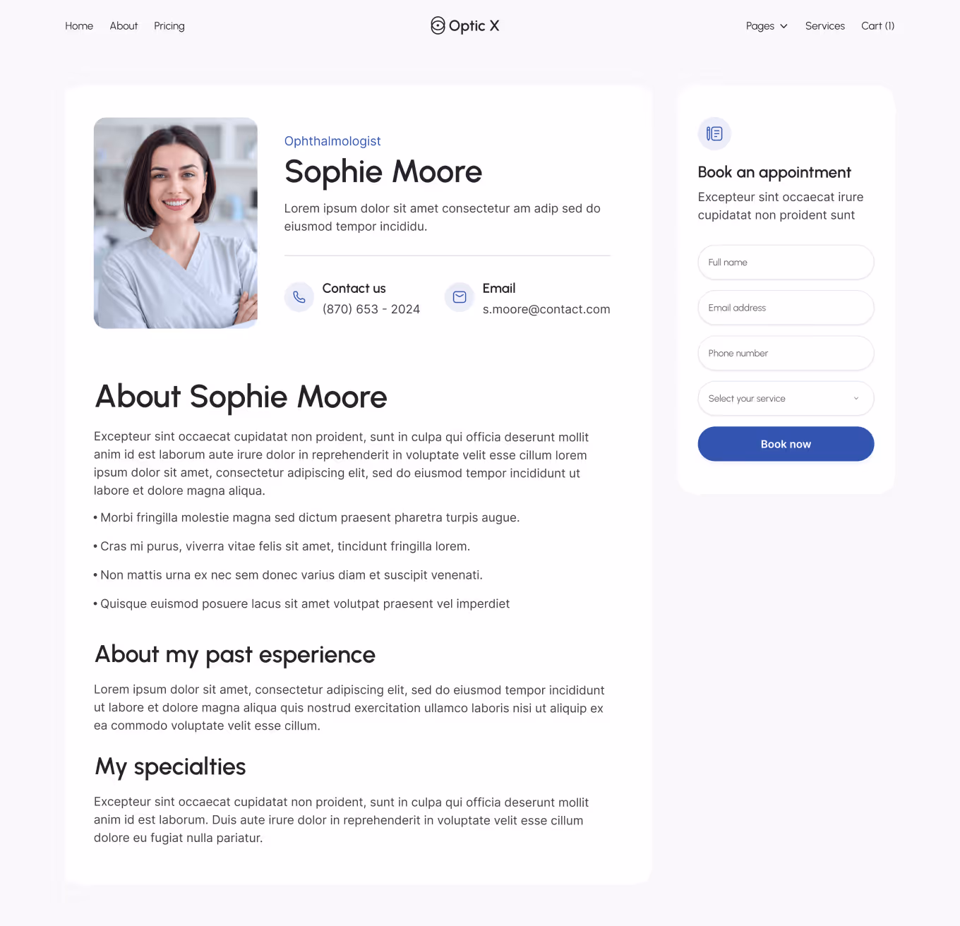 Optic X Doctor Single Hero Page Optician Webflow Template