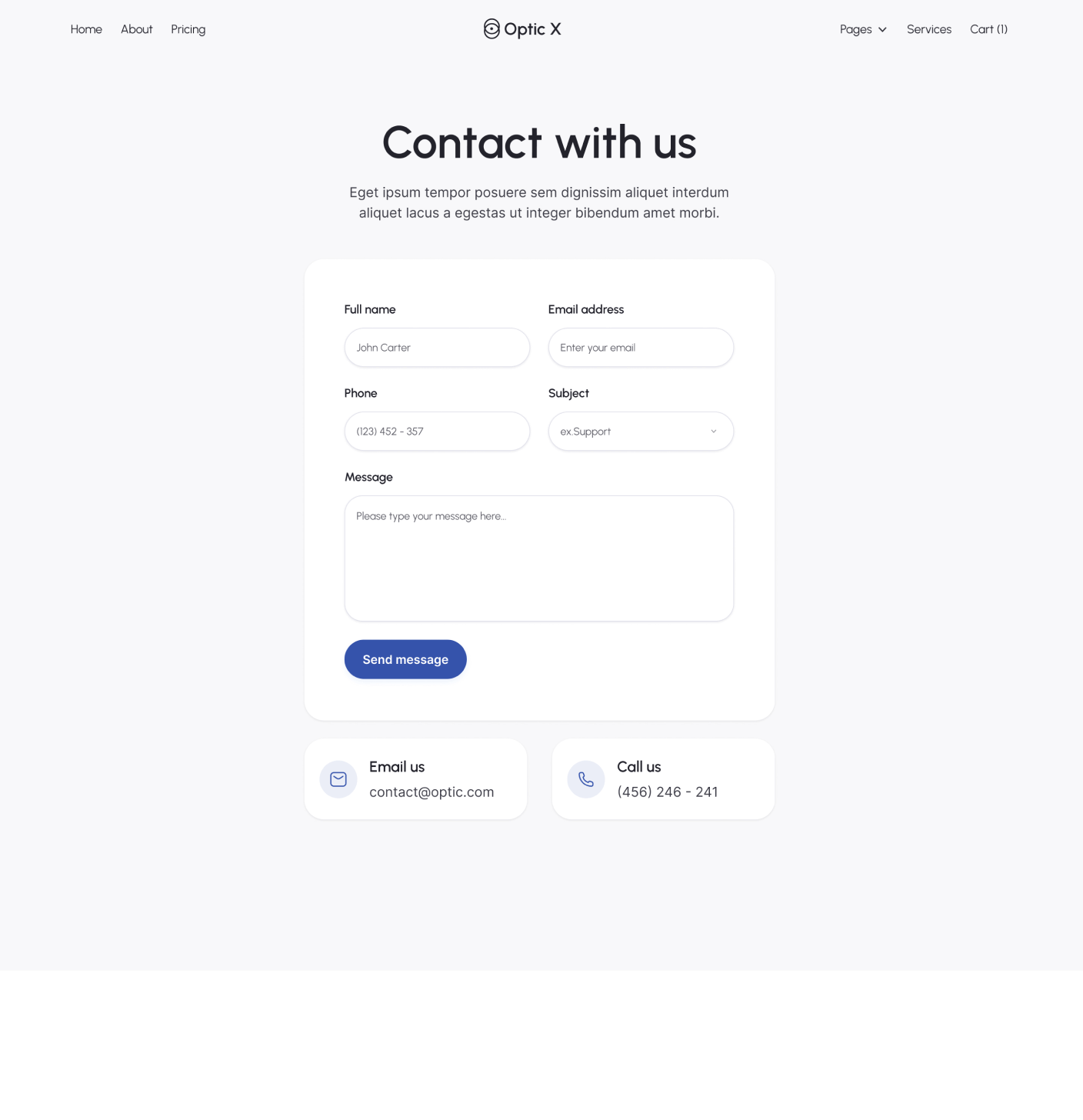 Optic X - Contact V3 Main Page Optician Webflow Template