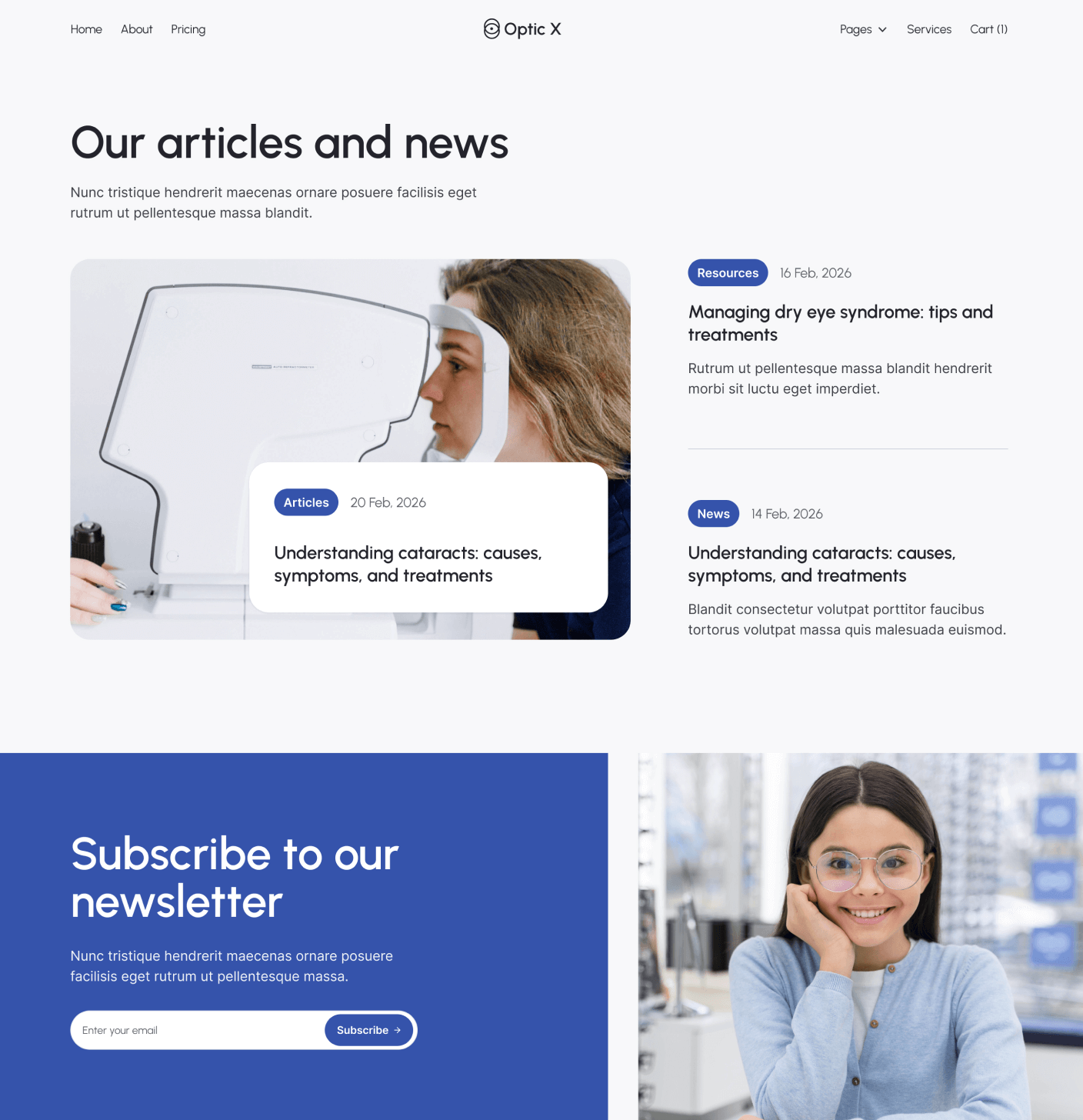 Optic X - Blog V3 Main Page Optician Webflow Template