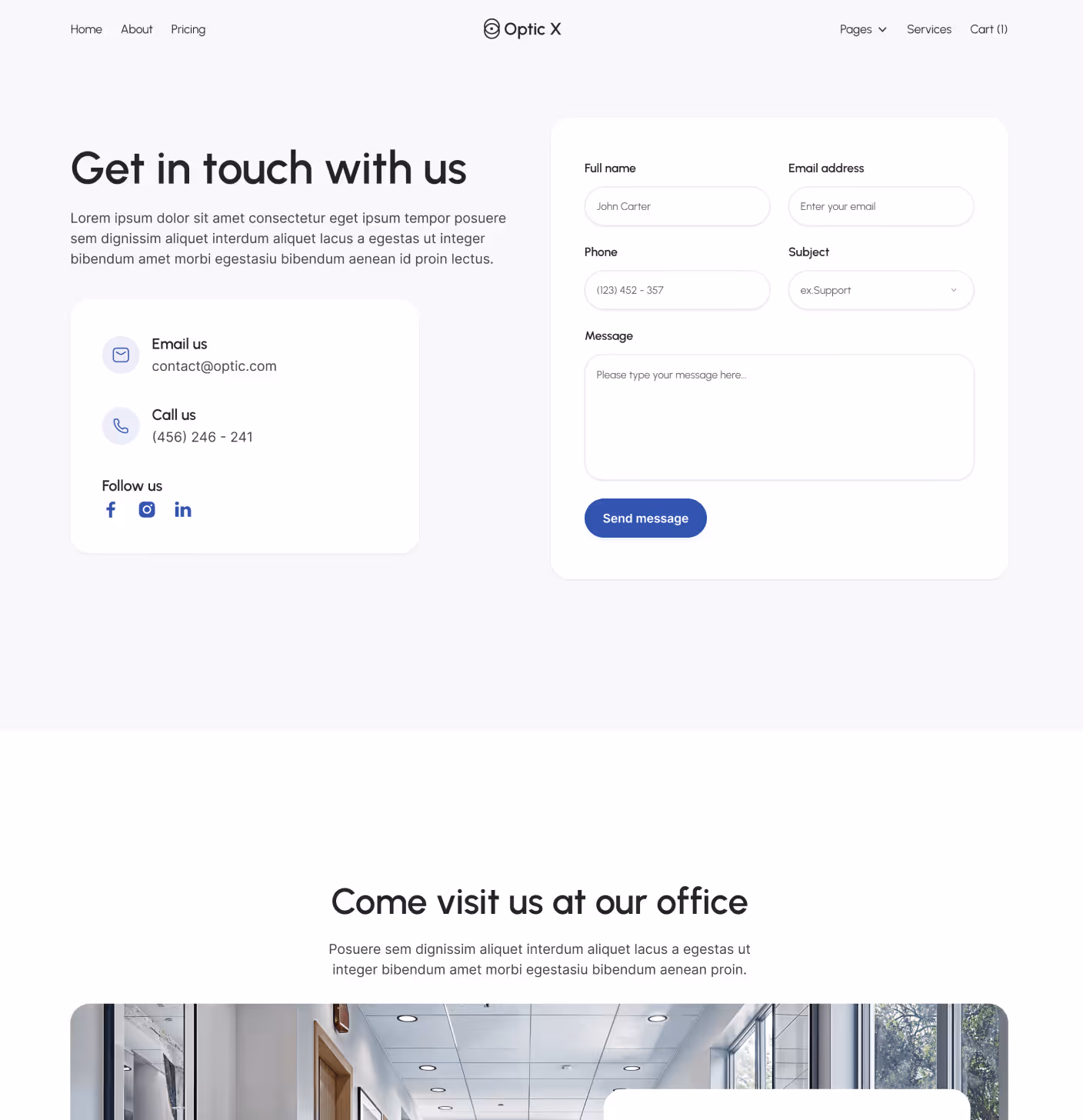Optic X - Contact V1 Main Page Optician Webflow Template