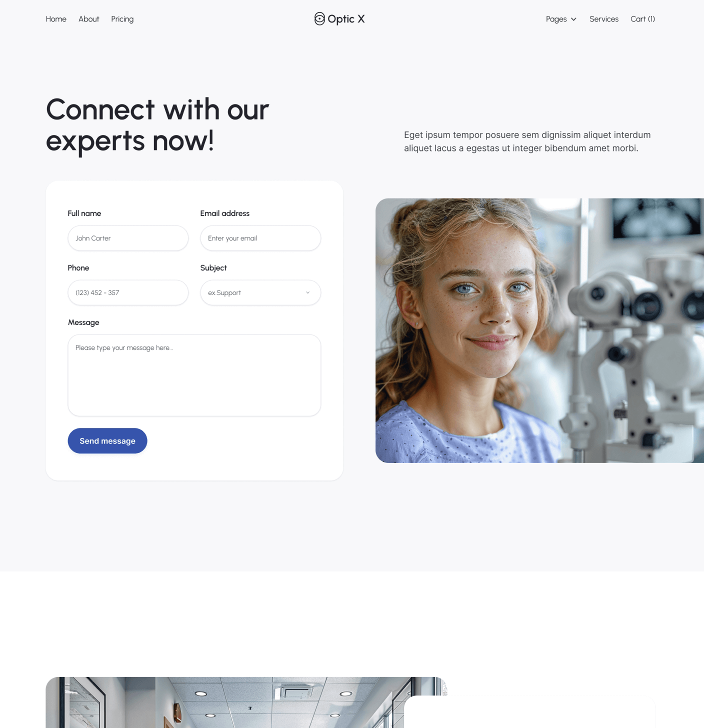 Optic X - Contact V2 Main Page Optician Webflow Template