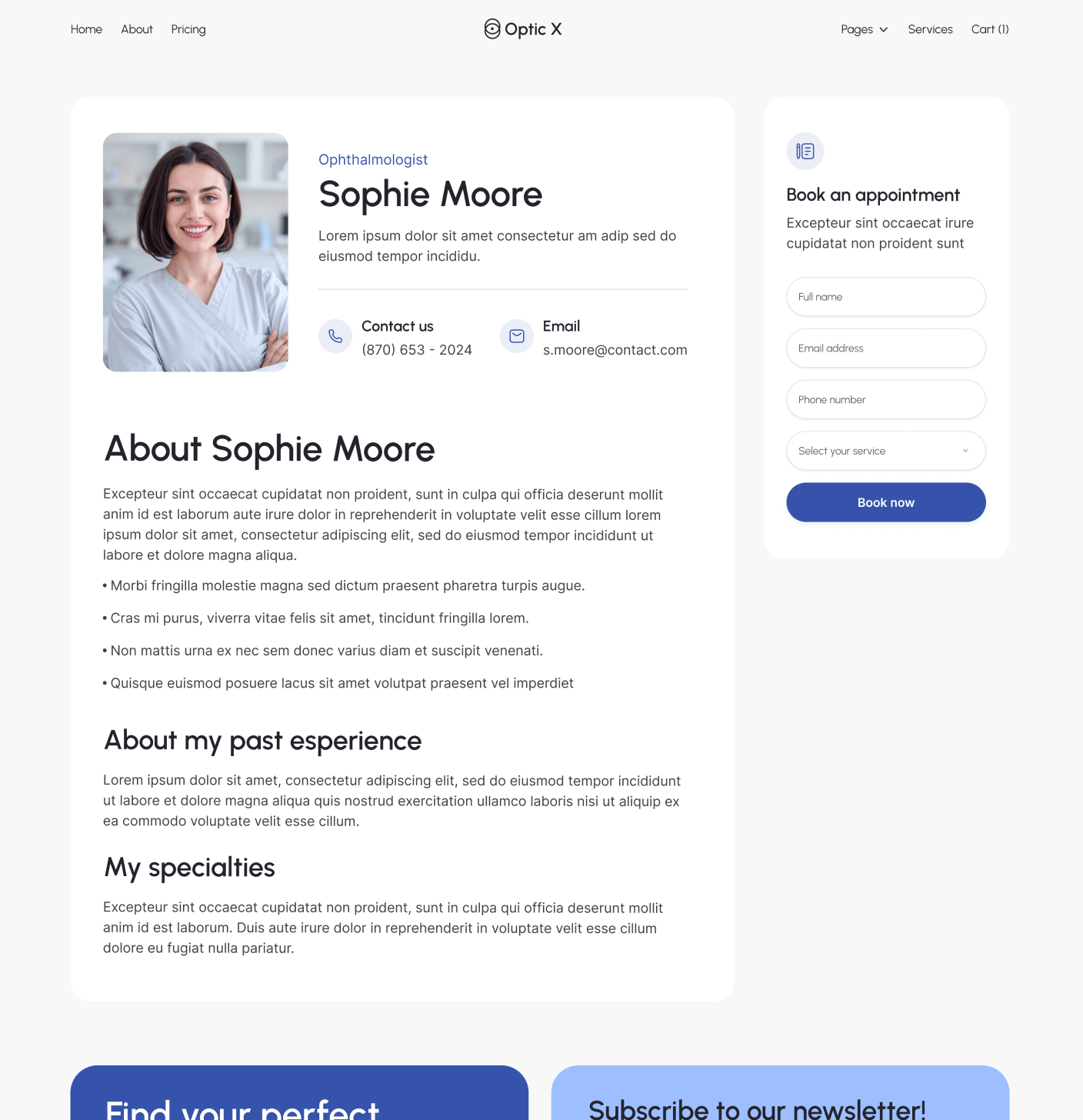 Optic X - Doctor Single Main Page Optician Webflow Template