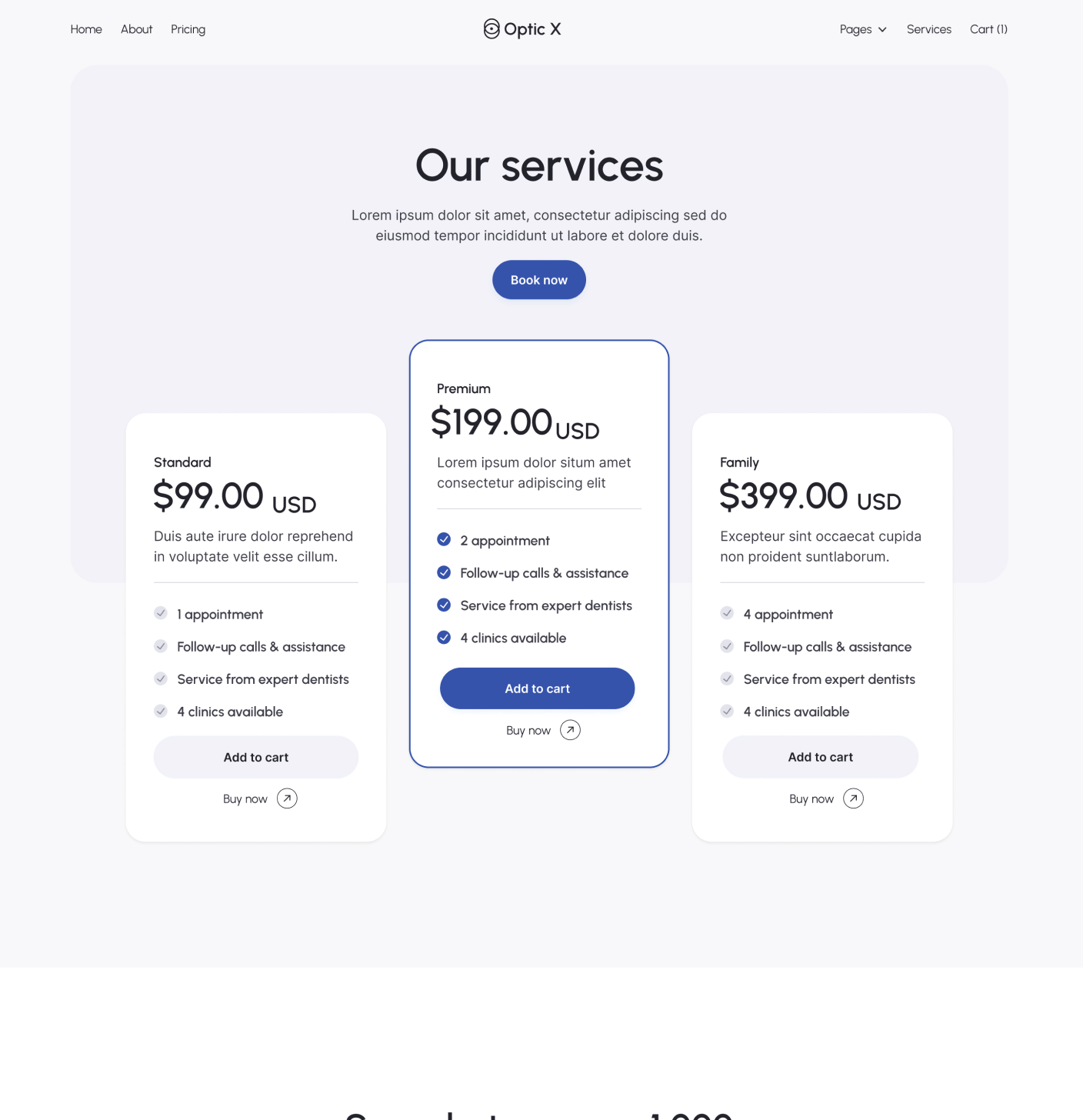 Optic X - Plans Main Page - Optician Webflow Template