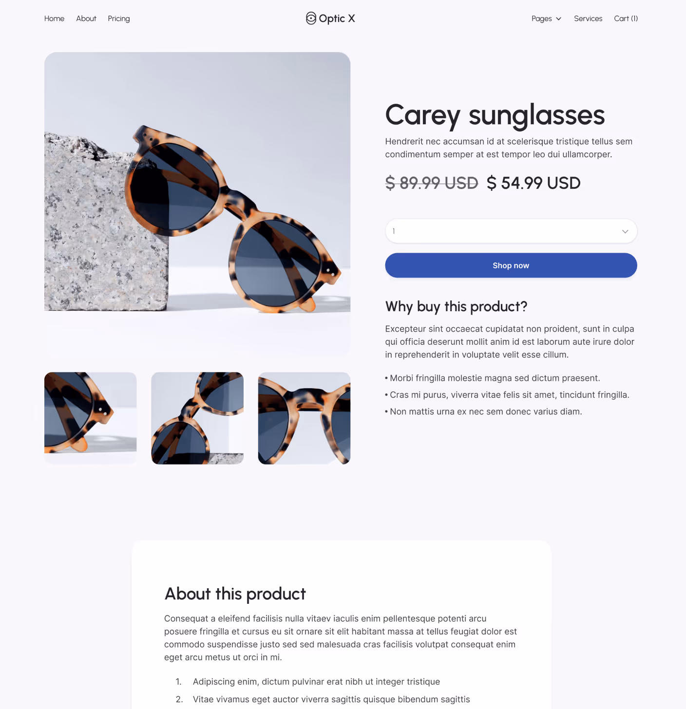 Optic X - Product Single Main Page Optician Webflow Template