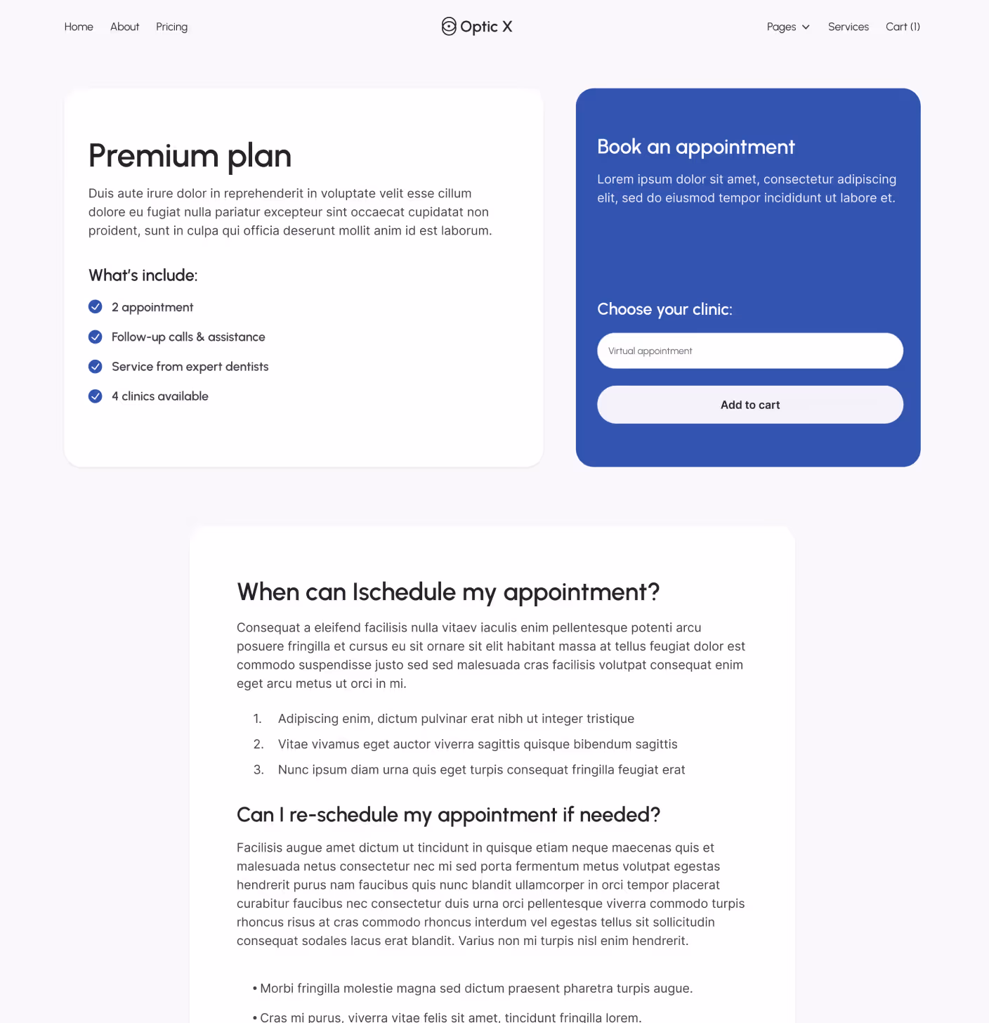 Optic X - Plan Single Main Page Optician Webflow Template