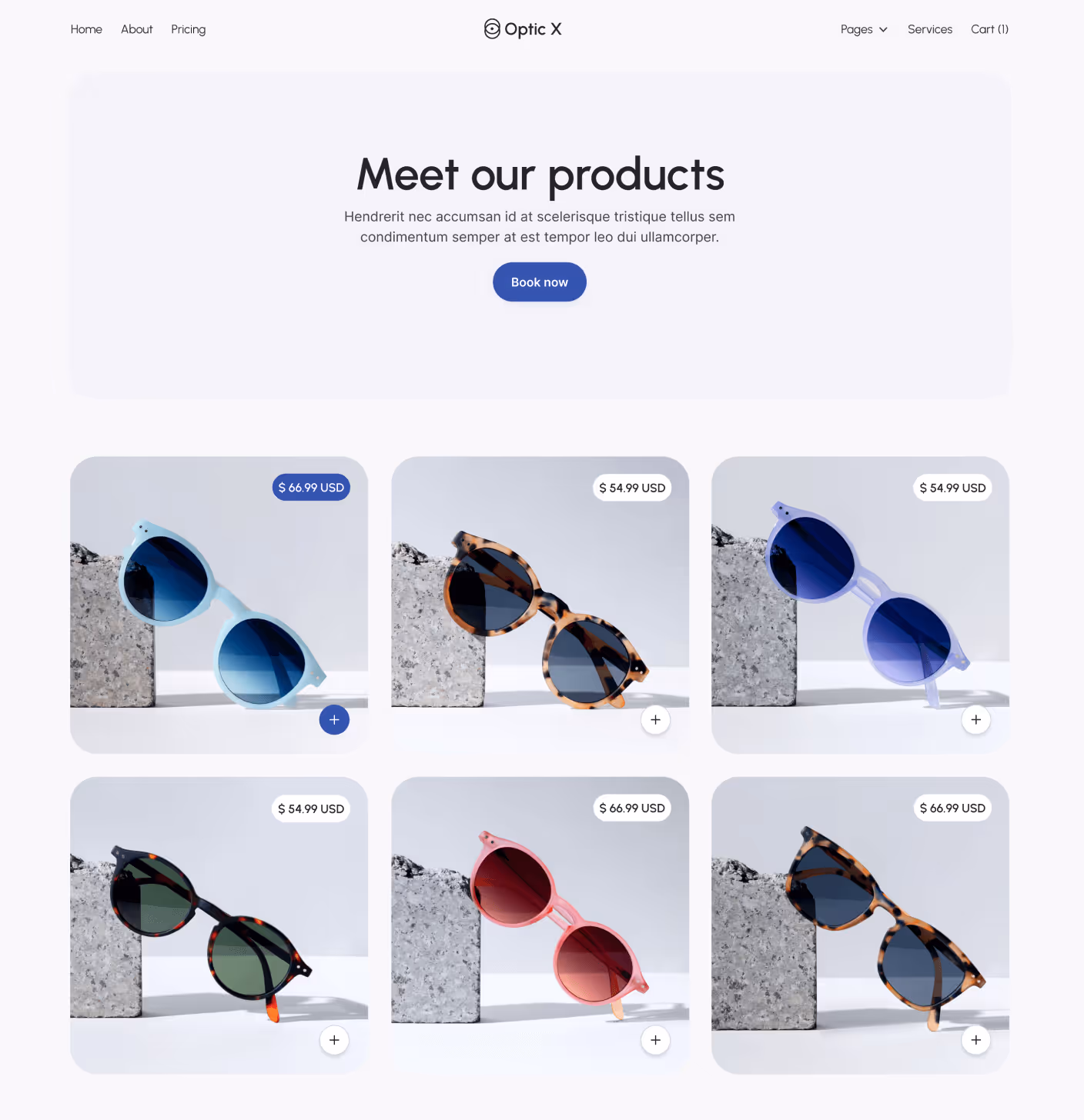 Optic X - Products Main Page - Optician Webflow Template