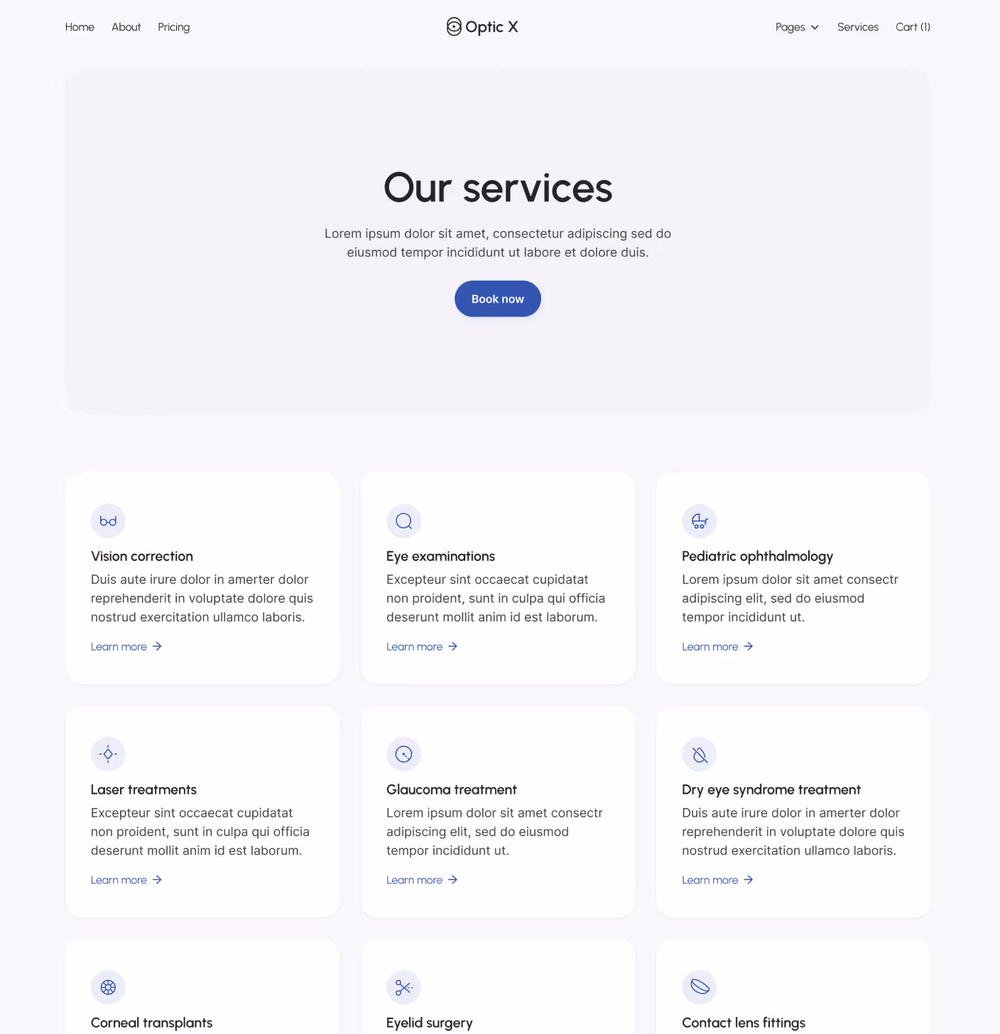 Optic X - Services Main Page - Optician Webflow Template
