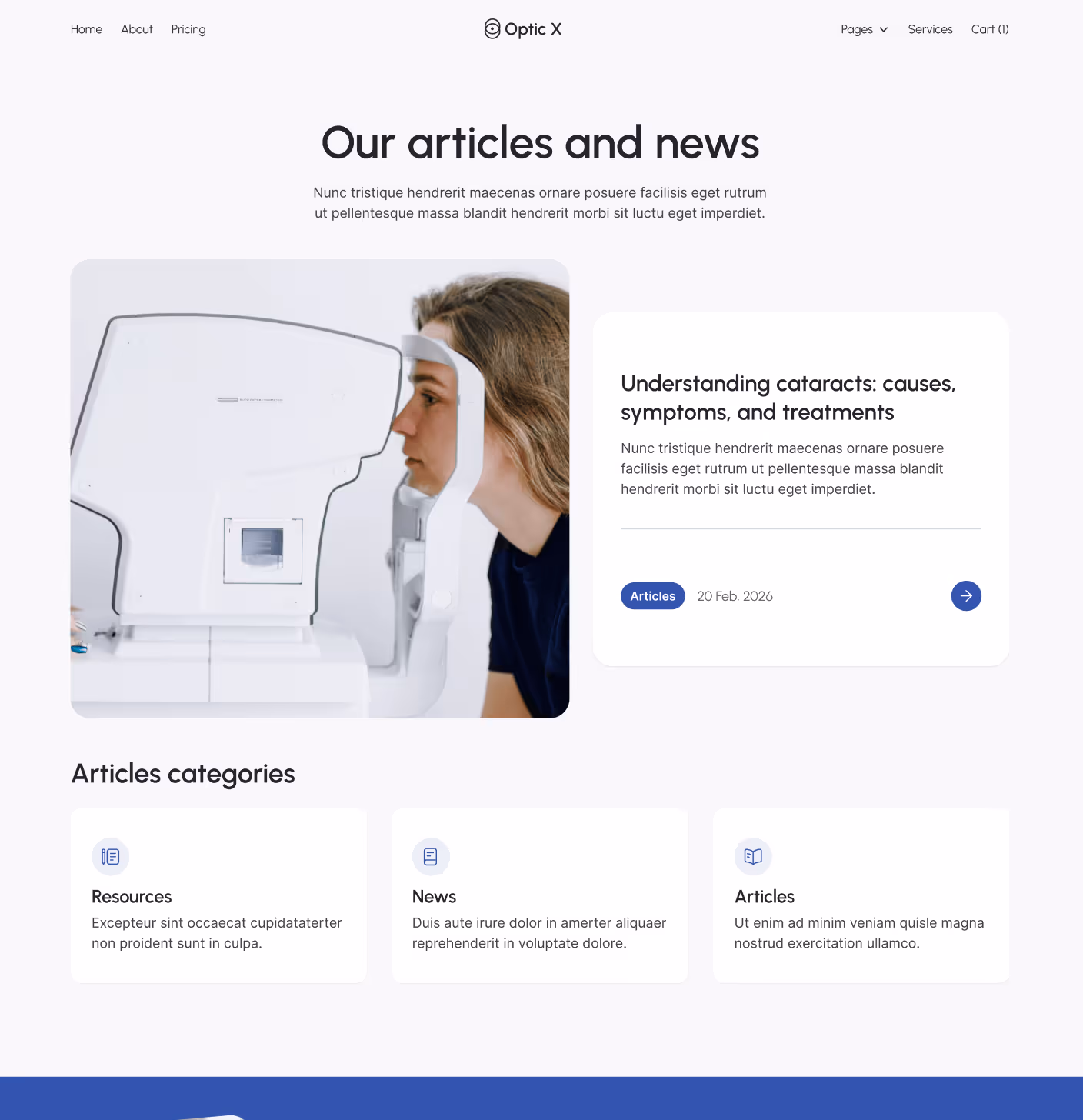 Optic X - Blog V1 Main Page Optician Webflow Template
