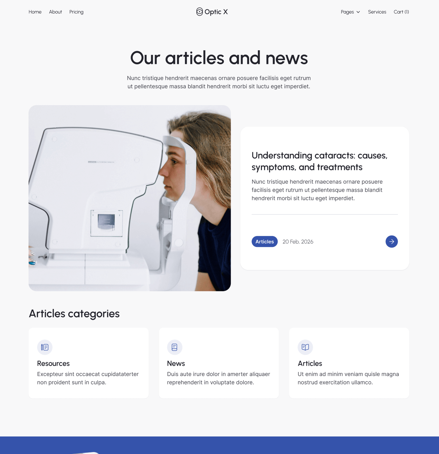 Optic X - Blog V1 Main Page Optician Webflow Template