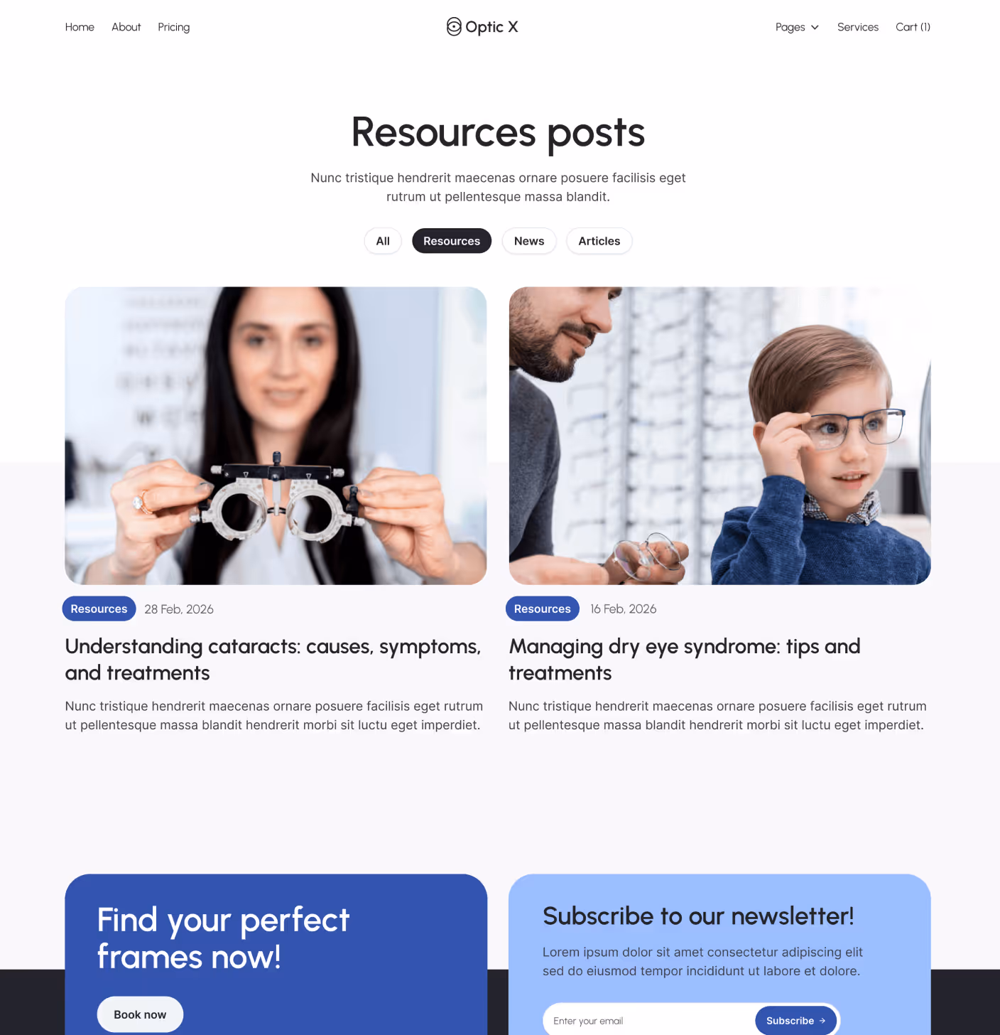 Optic X - Blog Category Main Page Optician Webflow Template