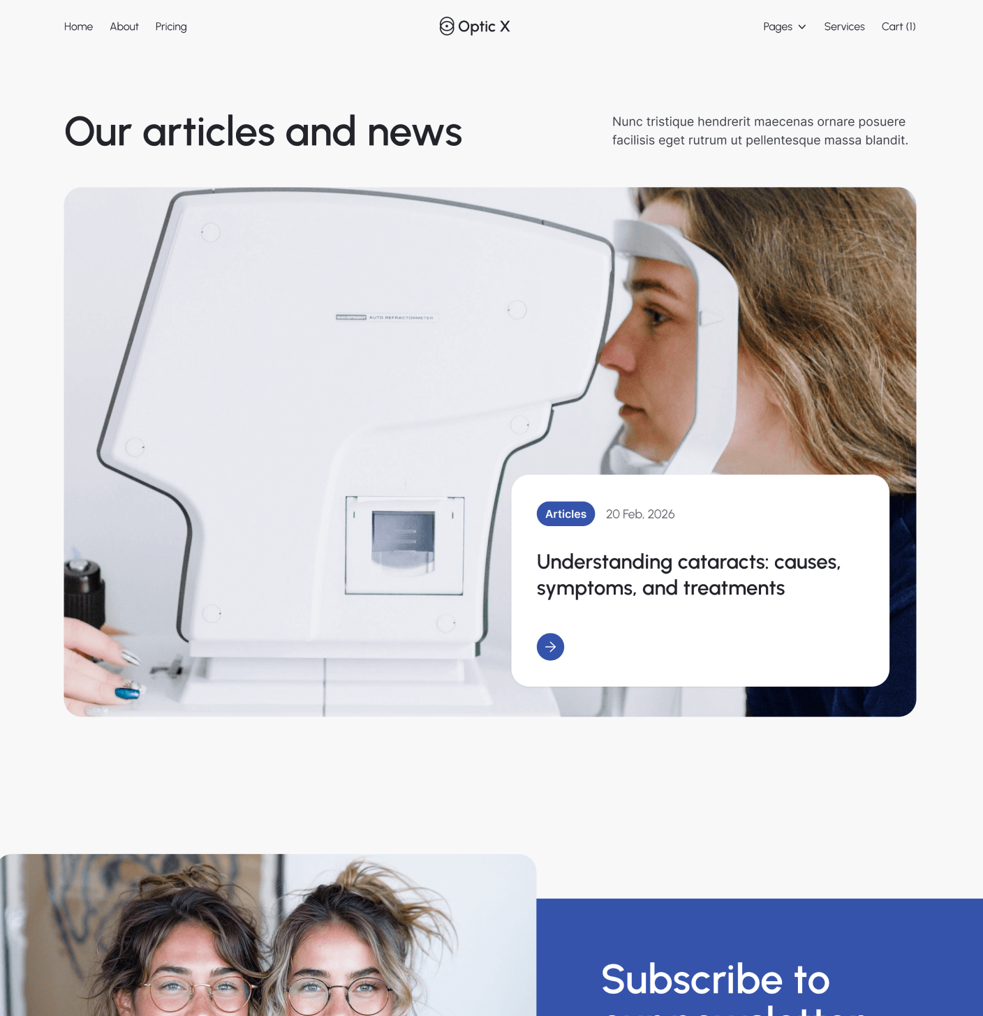 Optic X - Blog V2 Main Page Optician Webflow Template