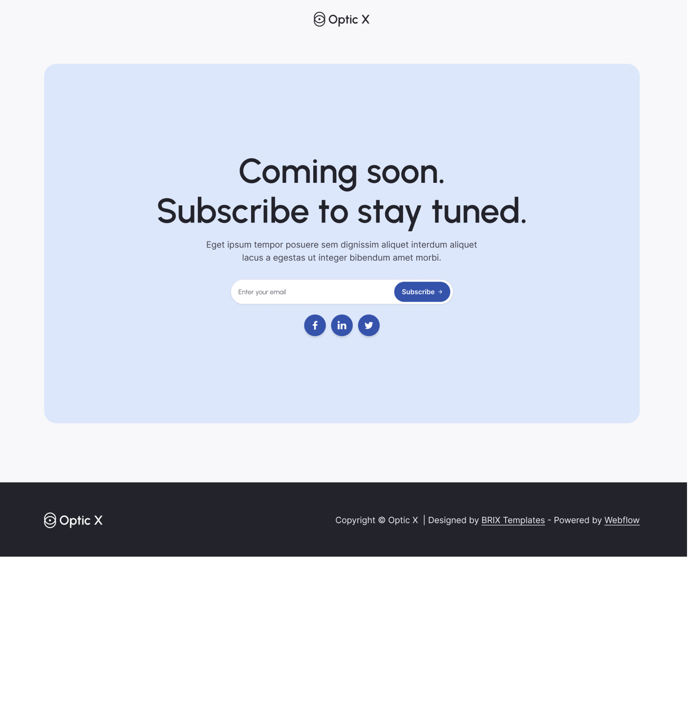 Optic X - Coming Soon Utility Page Optician Webflow Template