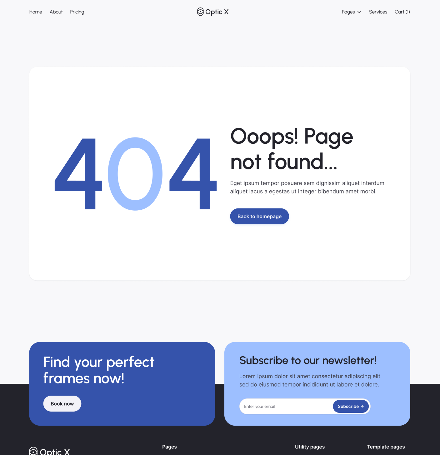 Optic X - 404 Not Found Utility Page Optician Webflow Template