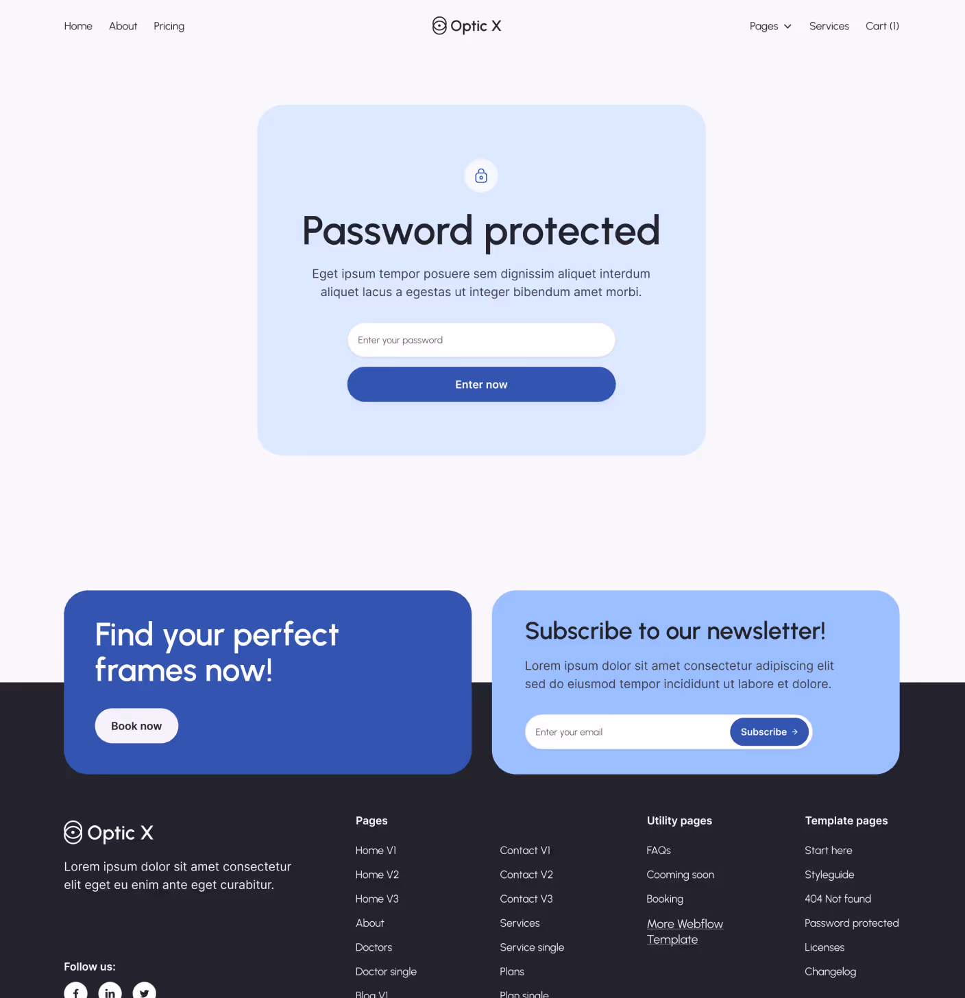 Optic X - Password Protected Utility Page Optician Webflow Template