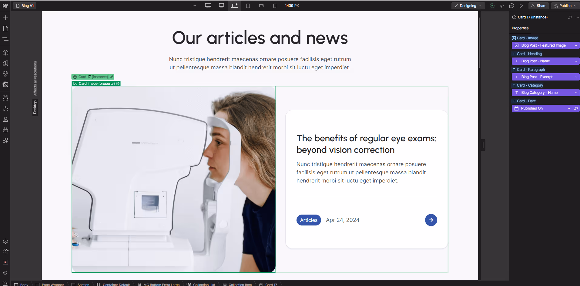 Optic X Webflow Template And UI Kit CMS Content