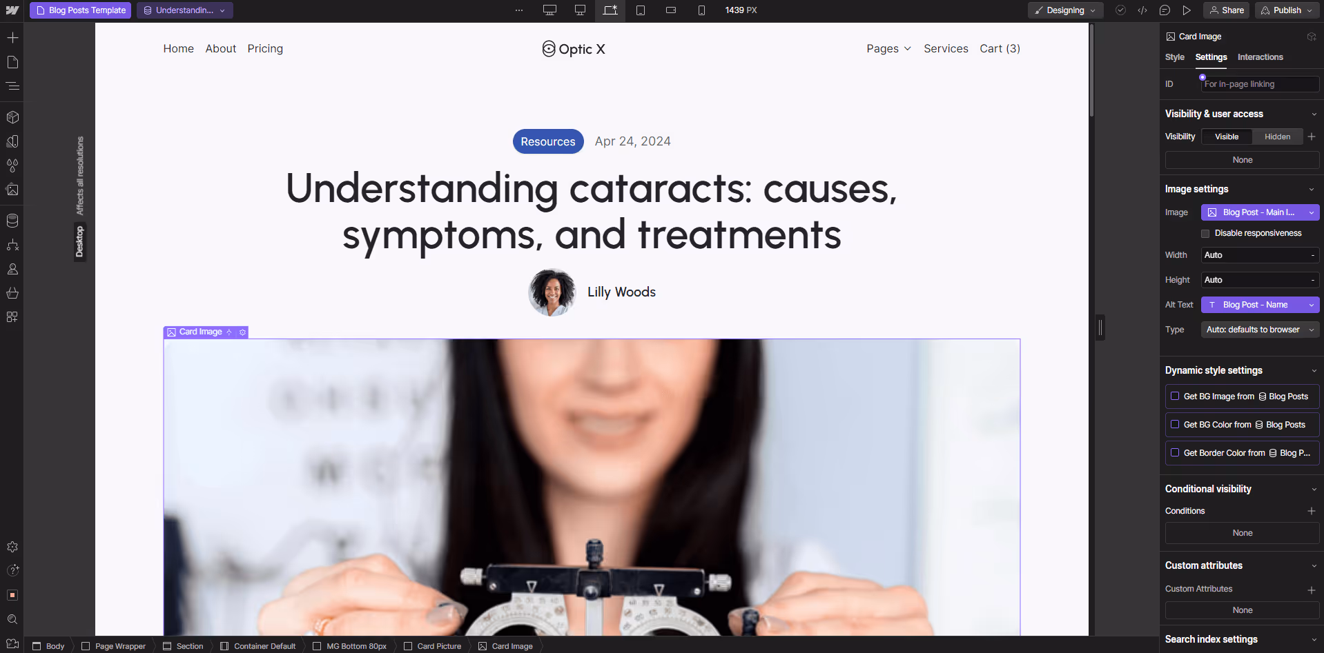 Optic X Webflow Template And UI Kit CMS Page