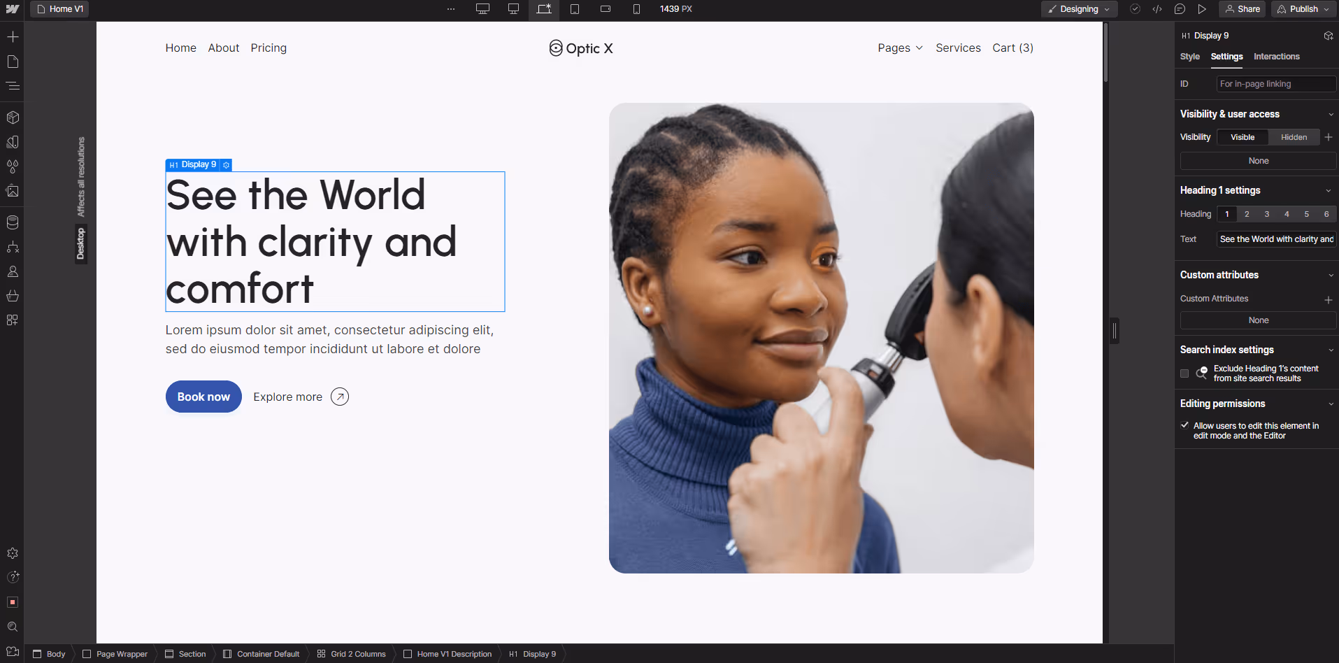 Optic X Webflow Template And UI Kit Static Content
