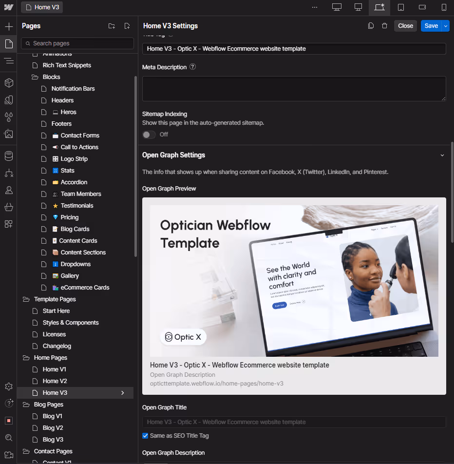 Optic X Webflow Template Meta Configuration