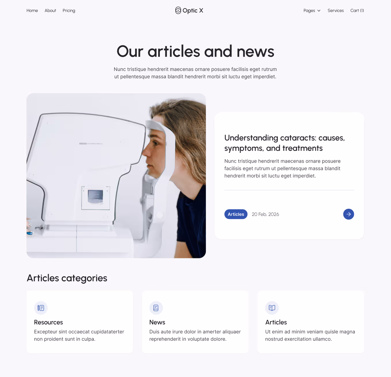 Optic X - Blog V1 Page - Optician Webflow Template