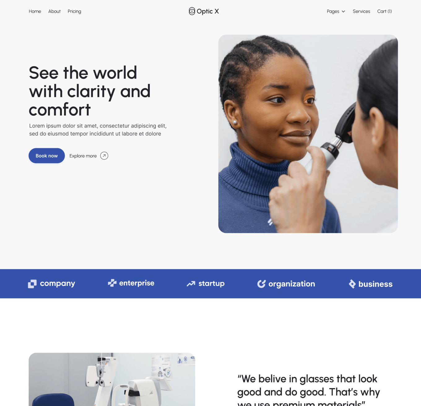 Optic X - Home V1 Page - Optician Webflow Template