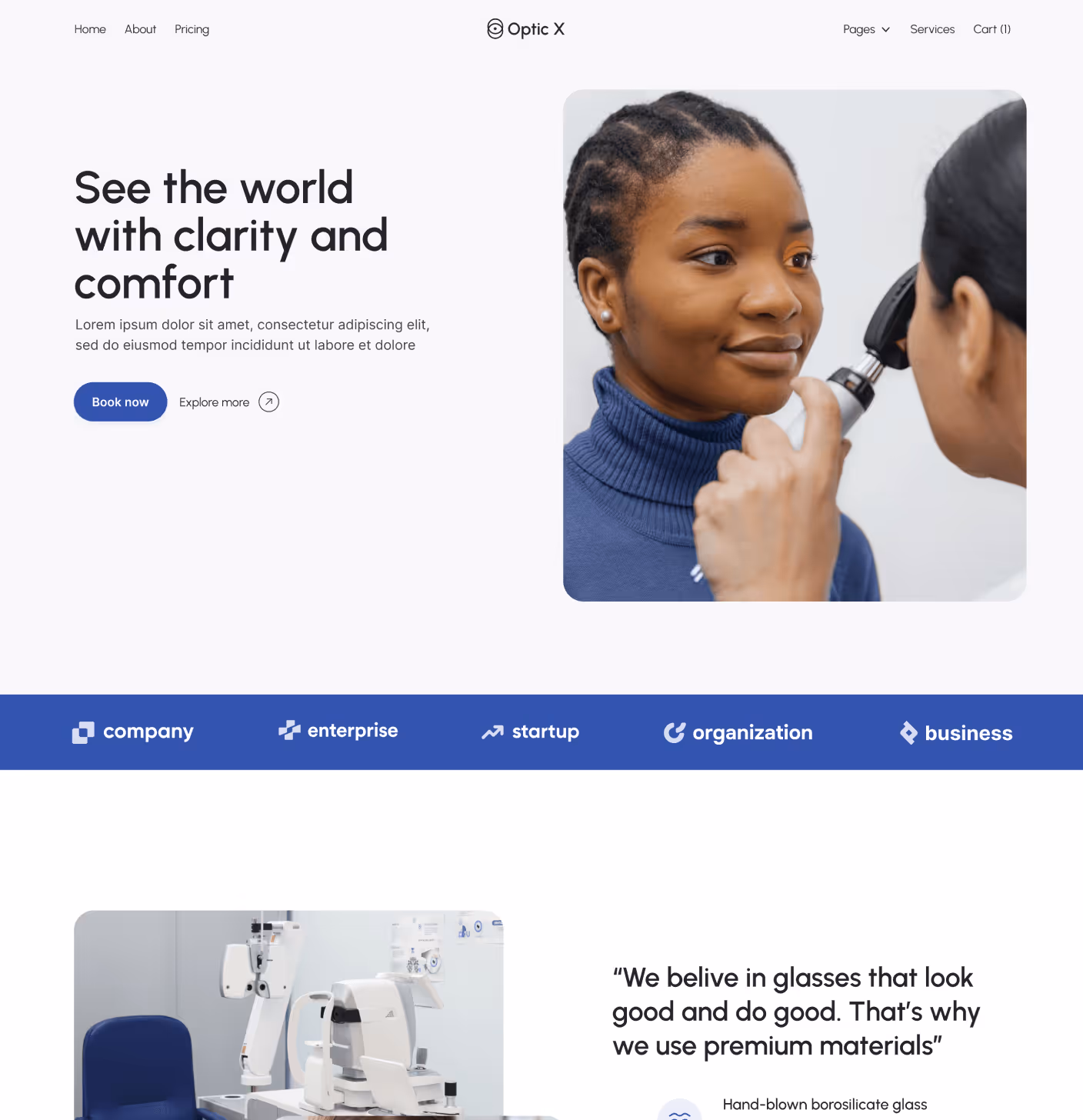 Optic X - Home V1 Main Page - Optician Webflow Template