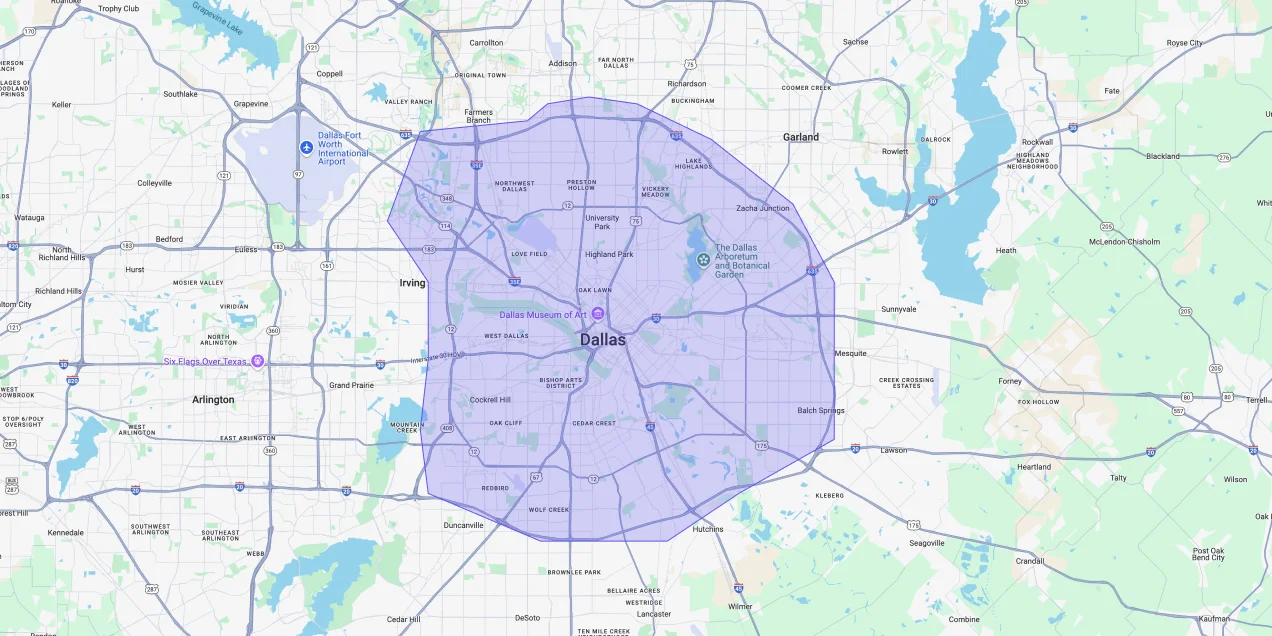 Map showing Premium Chimneys’ local fireplace and chimney service coverage area