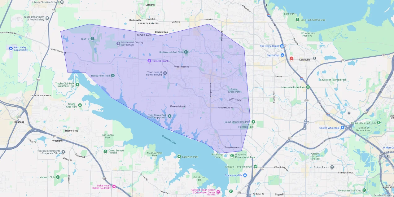 Map showing Premium Chimneys’ local fireplace and chimney service coverage area