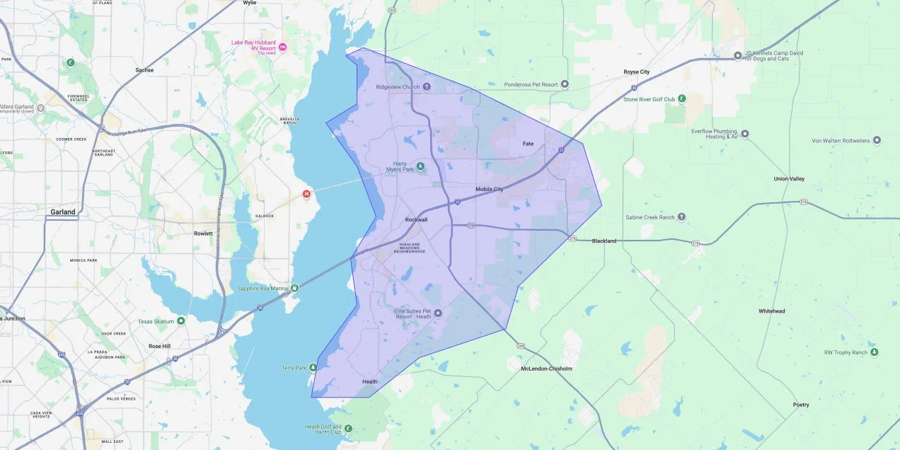Map showing Premium Chimneys’ local fireplace and chimney service coverage area