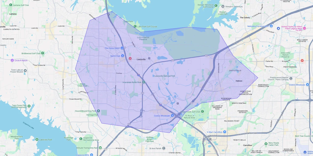 Map showing Premium Chimneys’ local fireplace and chimney service coverage area